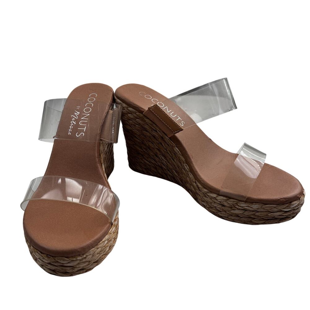 Coconuts by Matisse Clear Strap Minimal Woven Wedge Sandals Women's Size 9